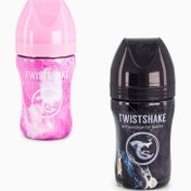 تصویر شیشه شیر استیل 260 میلی لیتر ماربل آبی تویست شیک twistshake 