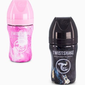 تصویر شیشه شیر استیل 260 میلی لیتر ماربل آبی تویست شیک twistshake 