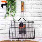 تصویر توری کباب مربع فلزی مشکی دسته چوبی WS-X22 