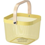 تصویر سبد ایکیا مدل RISATORP رنگ زرد با دسته چوبی 