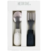 تصویر قاشق و چنگال استیل کودک HE OR SHE HE OR SHE Children's Stainless Steel Spoon and Fork