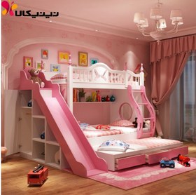تصویر تخت خواب دو طبقه دخترانه کودک و نوجوان آمیسا مدل آرامیس 