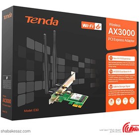 تصویر کارت شبکه دو باند و بی سیم تندا مدل E30 AX3000 Tenda E30 AX3000 Wi-Fi 6 Bluetooth 5.0 PCI Experess Adapter