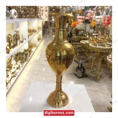 تصویر گلدان برنجی برنزی هندی قلم دست 24 اینچ 24 inch hand pen Indian brass pot