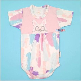 تصویر بادی نوزادی دخترانه به آوران طرح رنگین کمان آستین کوتاه 