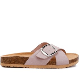 تصویر صندل بدون بند با قفل در رنگ خاکی برند london rag Buckle Slip On Sandals in Taupe