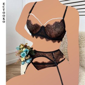 تصویر ست لباس زیر فانتزی فنر دار مرواریدی Fancy underwear set with spring pearls