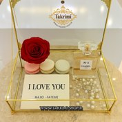 تصویر باکس شیشه ای خواستگاری خاستگاری شیرینی مینی کاپ کیک باقلوا درب دار مستطیل ( متوسط ) طلایی جنس شیشه ای و برنجی 