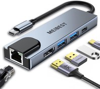 تصویر USB C Hub MEIBEST USB C to 4K HDMI Multiport Adapter 5 in 1 USB C Adapter Type C Dock with RJ45 Ethernet Port USB 3.0 100W PD USB Charging Hub Compatible for MacBook Pro/Air M1 2023 Dell HP XPS - ارسال 15 الی 20 روز کاری 