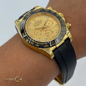 تصویر ساعت مچی رولکس مردانه مدل دیتونا طلایی بند رابر صفحه طلایی ROLEX daytona 59696 