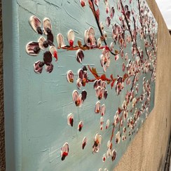 تصویر تابلو نقاشی برجسته گل درخت شکوفه بهار بوم قاب عکس دکوری اکرلیک 