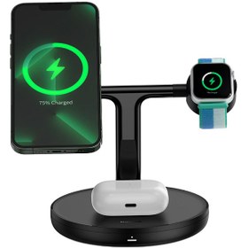 تصویر پد وایرلس سه کاره بیسوس مگ سیف دار مدل Baseus QC3CN001 ا Baseus Swan 3 in 1 Wireless Magnetic Charging Bracket Baseus Swan 3 in 1 Wireless Magnetic Charging Bracket