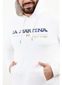 تصویر سویشرت آستین بلند مردانه با کلاه و لوگوی برند، سفید نوری برند la martina Men Hooded Neck Brand Logo Long Sleeves Sweatshirt, Optic White