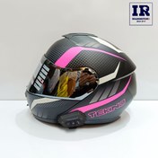 تصویر کلاه کاسکت بلوتوث دار فک متحرک تکنو tekno helmet مشکی صورتی مات+بلوتوث BT12 