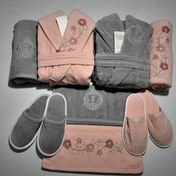 تصویر ست حوله عروس و داماد ۱۰ تکه سنگی گلبهی 