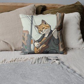 تصویر کاور کوسن گربه گیتاریست Square Cushion Cover cat