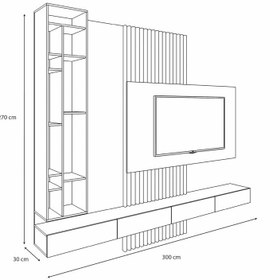 تصویر تی وی وال دکو سرو، مدل راشن - طول ۳۰۰، عرض ۳۰، ارتفاع ۲۷۰ / ترکیب ام دی اف با روکش سوپرمات، طرح سنگ و طرح چوب 