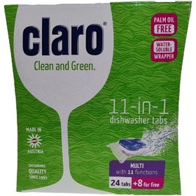 تصویر قرص ظرفشویی کلارو مدل 11in1 بسته 32 عددی Claro 11in1 Dishwasher Tablets Pack Of 32