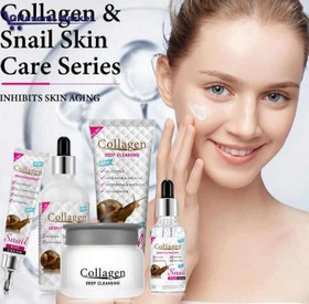 تصویر پک ۵ عددی مراقبت از پوست صورت کلاژن حلزون collagen+ست براش الماسی 4 تکه رایگان A pack of 5 facial skin care products with snail collagen + 4-piece free diamond brush set