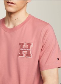 تصویر تی‌شرت مردانه با لوگوی بافتی - 100% پنبه، صورتی برند Tommy Hilfiger Men's Bouclé Logo T-Shirt - Pure cotton, Pink