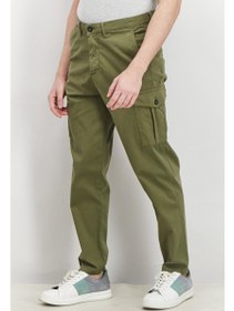 تصویر شلوار کتان مردانه اسلیم فیت ساده، رنگ زیتونی برند selected homme Men Slim Fit Plain Cargo Pants, Olive