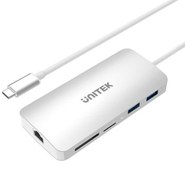 تصویر هاب با ۲ پورت USB 3.1 ، یک پورت LAN ، یک پورت HDMI و کارت خوان یونیتک مدل Y-9115 