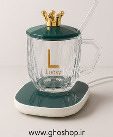 تصویر ماگ حرارتی لاکی طرح تاج پک هدیه دار ست فنجان و گرم‌کن برقی با طراحی سلطنتی – مدل Lucky Crown