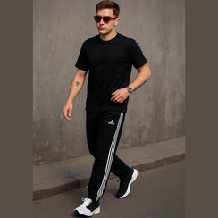 تصویر شلوار اسلش مردانه آدیداس سه خط نخ پنبه رنگ مشکی 