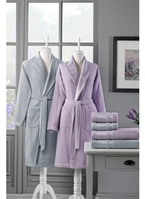 تصویر ست حوله خانواده دوری - بنفش - خاکستری برند favora Dory Family Robe Set - Lilac - Grey