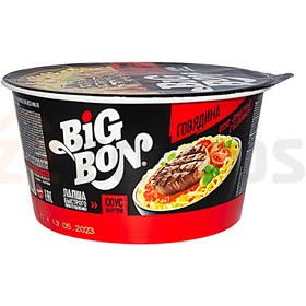 تصویر نودل گوشت گاو بیگ بون با سس گوجه و ریحان مدل سطلی(85گرم)قزاقستان big bon