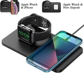 تصویر شارژر وایرلس برند seneo مدل pa214a Seneo Wireless Charger Pad for iPhone and Watch, 2 in 1 Wireless Charging Station 7.5W for iPhone 14/14 Pro/14 Pro Max/13/12/11, 10W Qi Fast Wireless Charger for Galaxy S23/S22/Note20/Note10