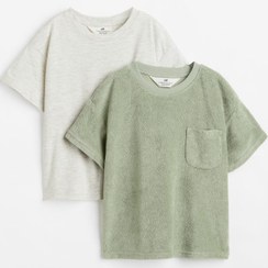 تصویر پک دوتایی تی شرت نخی و حوله ای پسرانه -مارن سبز/خاکستری روشن 