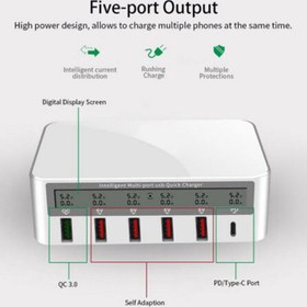 تصویر شارژر و تستر WLX 818PF 6Port QC3.0 PD 100W Type-C/USB WLX 818PF 6Port QC3.0 PD 100W Type-C/USB Fast Wall Charger