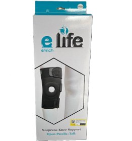 تصویر زانوبند کشکک باز نئوپرنی طرح آمریکایی الایف 640 elife neoprene knee support 640