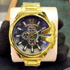 تصویر ساعت طرح سه موتور دیزل فلزی مردانه کپی - طلایی صفحه مشکی Men's replica three-engine diesel metal watch