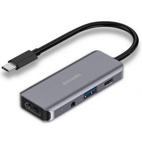 تصویر هاب 4 پورت پرودو مدل PD-41CHB Porodo 4 in 1 HDMI 4K USB-C Hub PD-41CHB