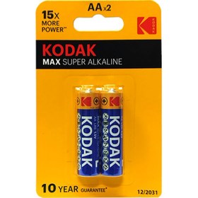 تصویر باتری قلمی KODAK مدل MAX SUPER ALKALINE کارتی 2 عددی MAX SUPER ALKALINE