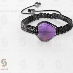 تصویر دسبند آمیتیست با سنگ قلبی Amethyst bracelet with heart stone