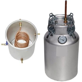 تصویر دستگاه تقطیر(عرقگیر/گلابگیر) 20 لیتری با کندانسور(خنک کننده) آبی مسی و ترمومتر(دماسنج) 