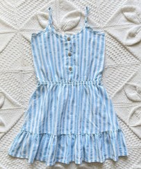 تصویر پیراهن نخی آبی راه راه LC waikiki بند دار - کش سان نیست - جلو دکمه