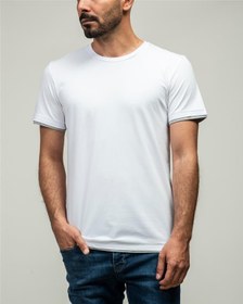 تصویر ​تی شرت مردانه یقه گرد نخی سفید ManTen 