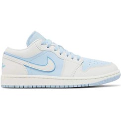 تصویر کتونی نایک ایرجردن 1 ساق کوتاه سفید آبی روشن Nike Air Jordan 1 Low Ice Blue 