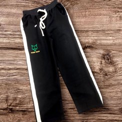 تصویر شلوار نوار پهن طرح ولف ( گرگ ) رنگ مشکی سایز قدی 80 Wide stripe pants, wolf design, black color, size 80