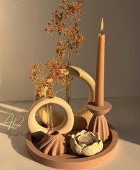 تصویر ست دکوری و تزیینی جلو مبلی کرم-قهوه ای 