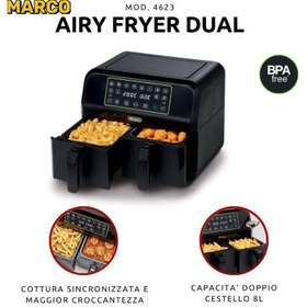 تصویر سرخ کن بدون روغن دوقلو آرییته مدل 4624 اورجینال ارسال فوری Ariete 4623 Airy Fryer Dual, Air fryer with double basket, 1700 W, 8 L capacity, 3 cooking functions, digital LED touch panel, 8 preset programs, timer, 2 baskets, black (by Delonghi Group)