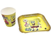 تصویر پک ظروف یکبار مصرف ایرسا مدل باب اسفنجی بسته 20 عددی 