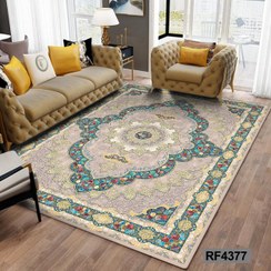 تصویر فرشینه مخمل شانل ابی طرح گل RF4377 - ۹متری 