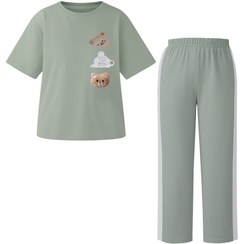 تصویر ست تیشرت شلوار طرح خرس برجسته کد A1093-98 