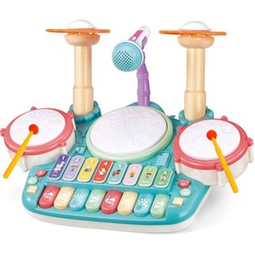 تصویر اسباب بازی درام و پیانو با میکروفن مدل Drum and Piano Toy 