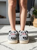 تصویر روفرشی و اسلیپر زنانه وارداتی کفی نرم بالشتی طرح پاندا طوسی 